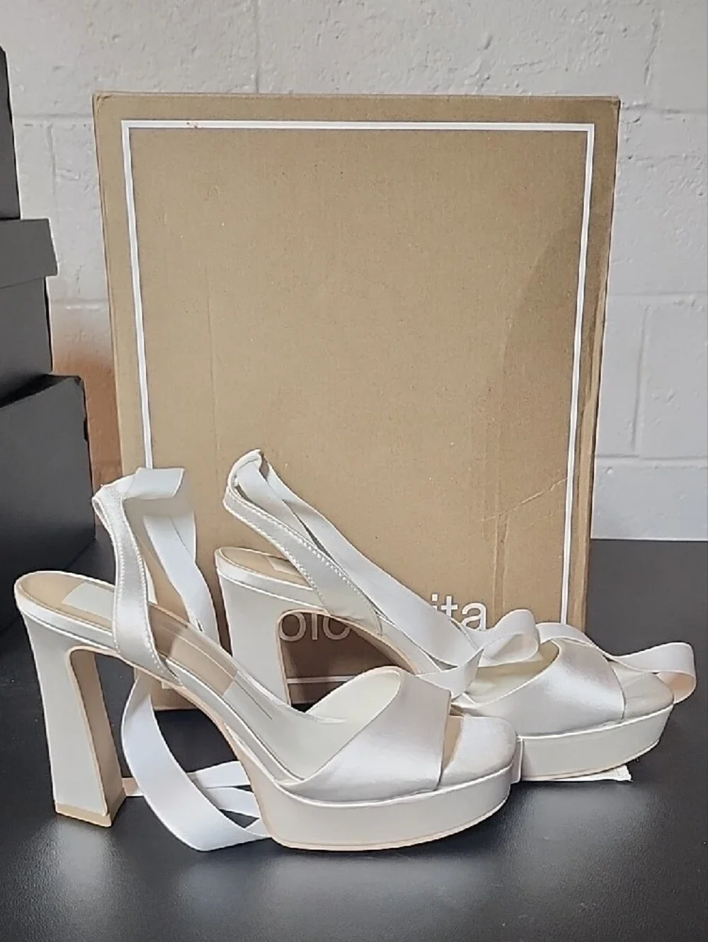 Dolce Vita Jaemy True White Satin Platform Ankle-Tie Sandals